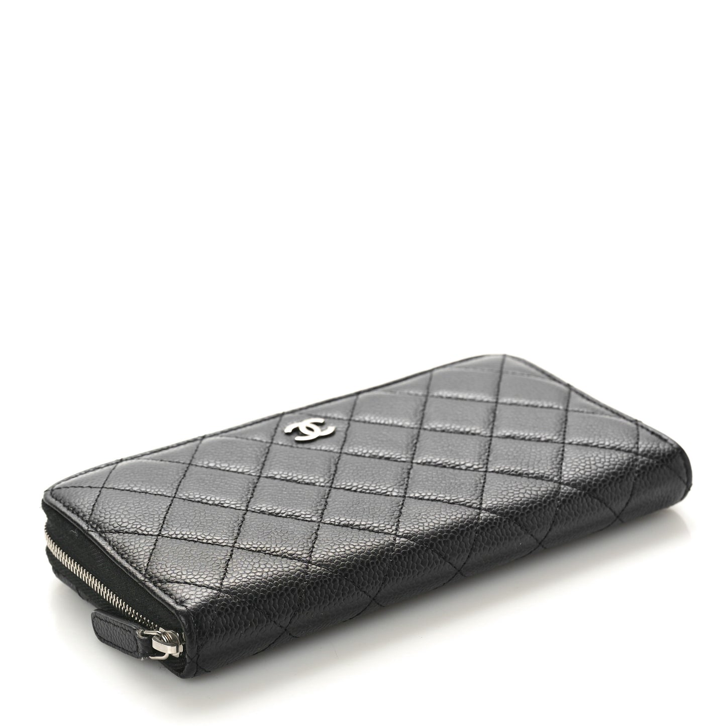 Caviar Quilted Large Zip Around Wallet Black