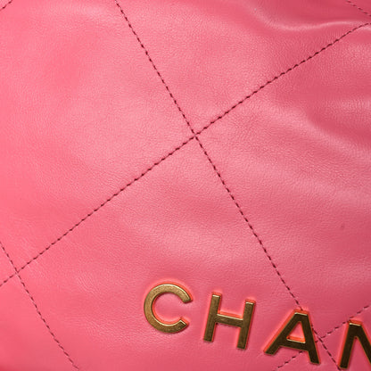 Chanel Shiny Calfskin Quilted Chanel 22 Drawstring Bag Coral Pink 12 of 12