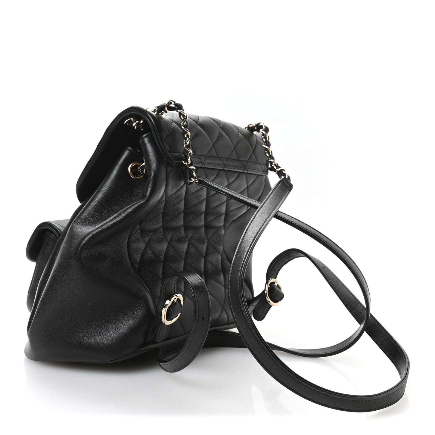 Lambskin Quilted Large Duma Drawstring Backpack Black