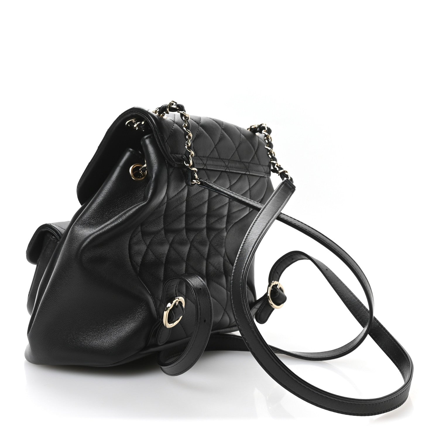 Chanel Lambskin Quilted Large Duma Drawstring Backpack Black 3 of 10