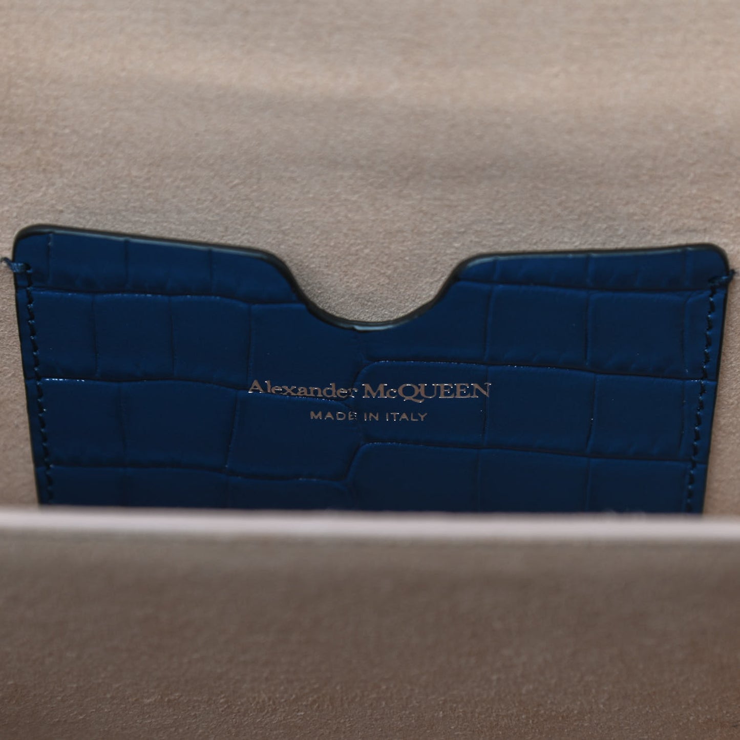 Calfskin Crocodile Embossed Box Shoulder Bag 21 Blue