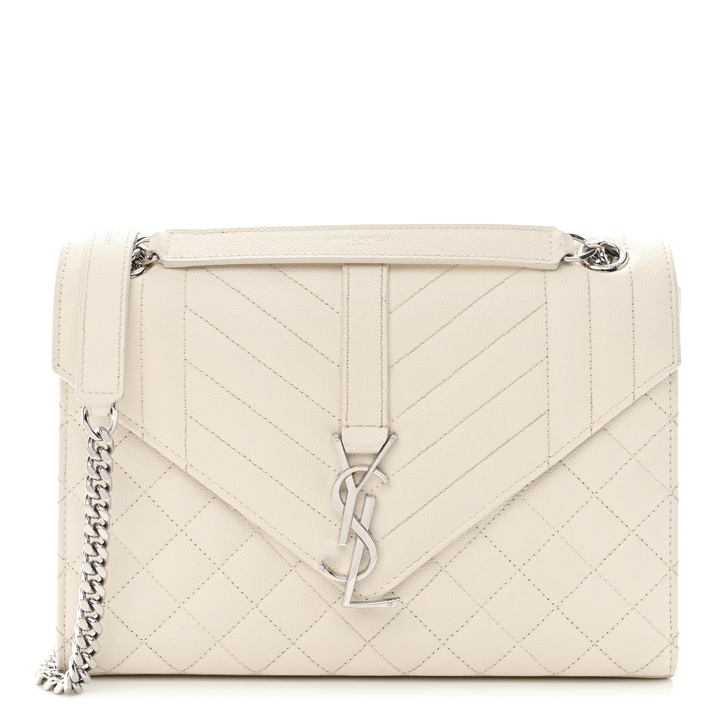 SAINT LAURENT Grain De Poudre Textured Mixed Matelasse Medium Triquilt Monogram Satchel Porcellana
