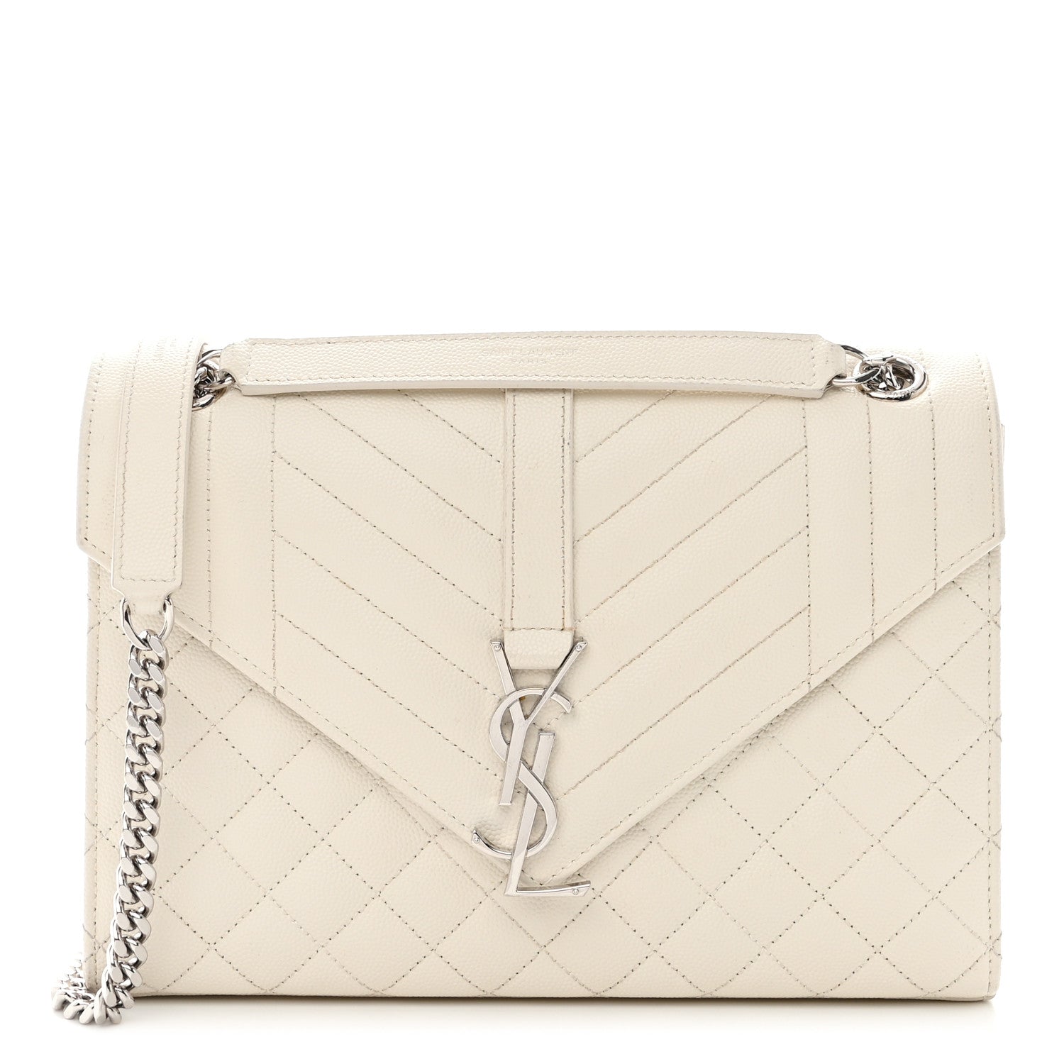 Saint Laurent SAINT LAURENT Grain De Poudre Textured Mixed Matelasse Medium Triquilt Monogram Satchel Porcellana 1 of 11