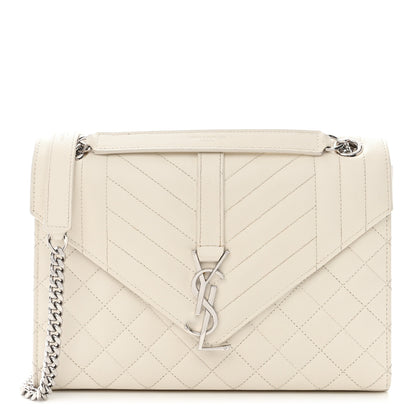 Saint Laurent SAINT LAURENT Grain De Poudre Textured Mixed Matelasse Medium Triquilt Monogram Satchel Porcellana 1 of 11