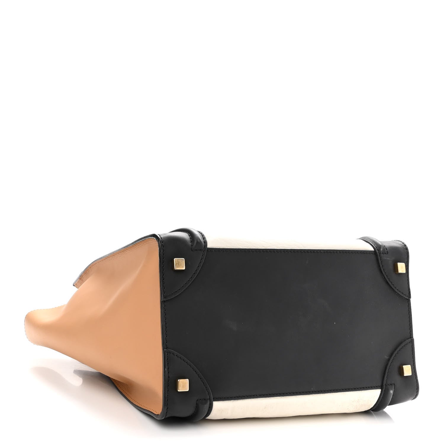 Celine Calfskin Shrunken Lambskin Micro Tri-Color Luggage Black Brown White 3 of 13
