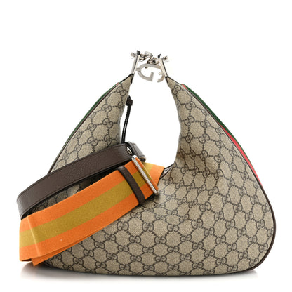 Gucci GG Supreme Monogram Textured Calfskin Web Large Attache Shoulder Bag Beige Ebony New Acero 1 of 11
