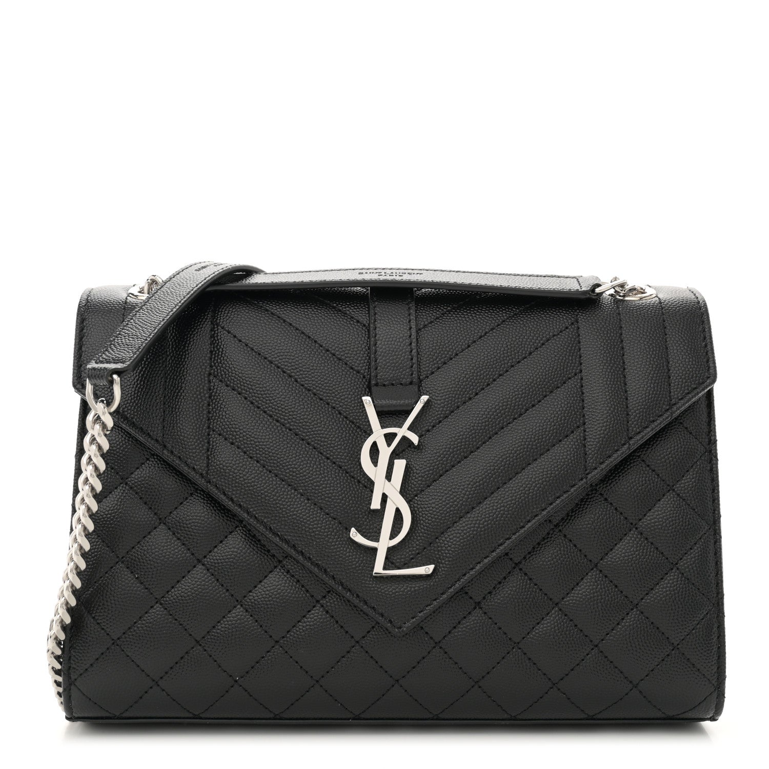 Saint Laurent Grain De Poudre Textured Mixed Matelasse Triquilt Medium Monogram Satchel Black 1 of 10