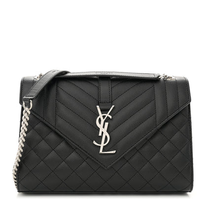 Saint Laurent Grain De Poudre Textured Mixed Matelasse Triquilt Medium Monogram Satchel Black 1 of 10