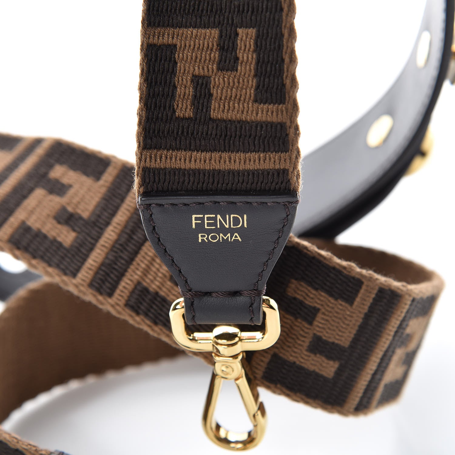 Fendi Ribbon Vitello Century FF 1974 Studded Strap You Fango Marrone Ebano 3 of 5
