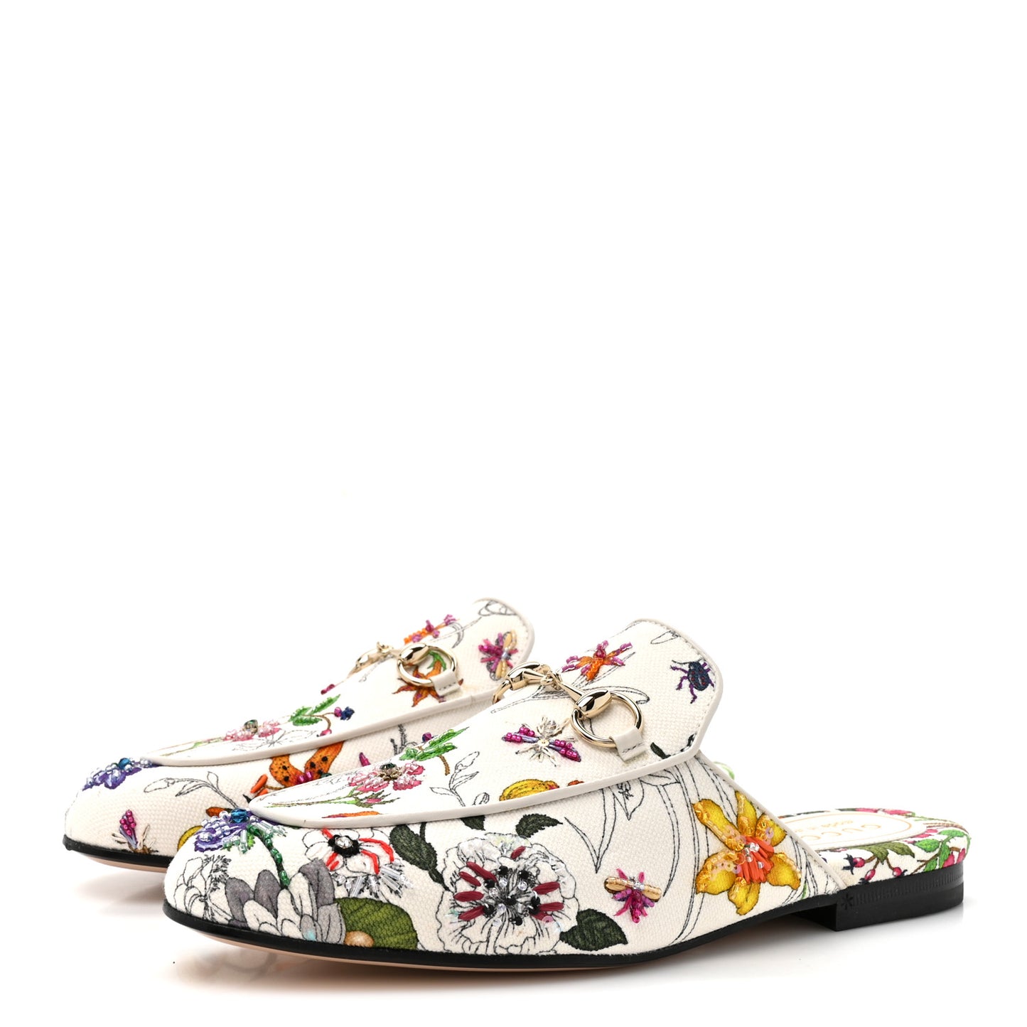 Canvas Flora Womens Princetown Slippers 36.5  White Multicolor