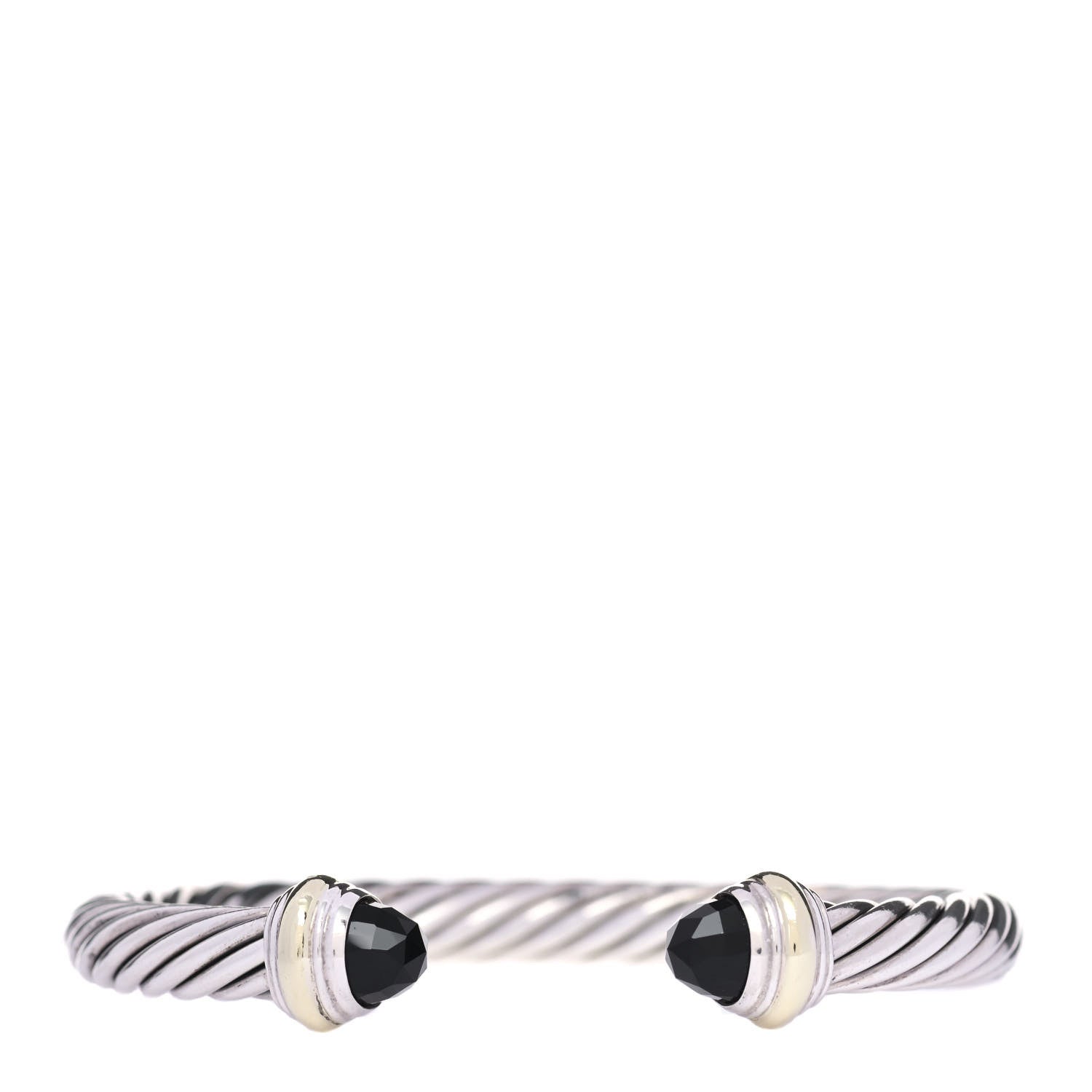 David Yurman Sterling Silver 14K Yellow Gold Black Onyx 7mm Cable Classics Bracelet 1 of 4