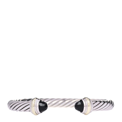 David Yurman Sterling Silver 14K Yellow Gold Black Onyx 7mm Cable Classics Bracelet 1 of 4