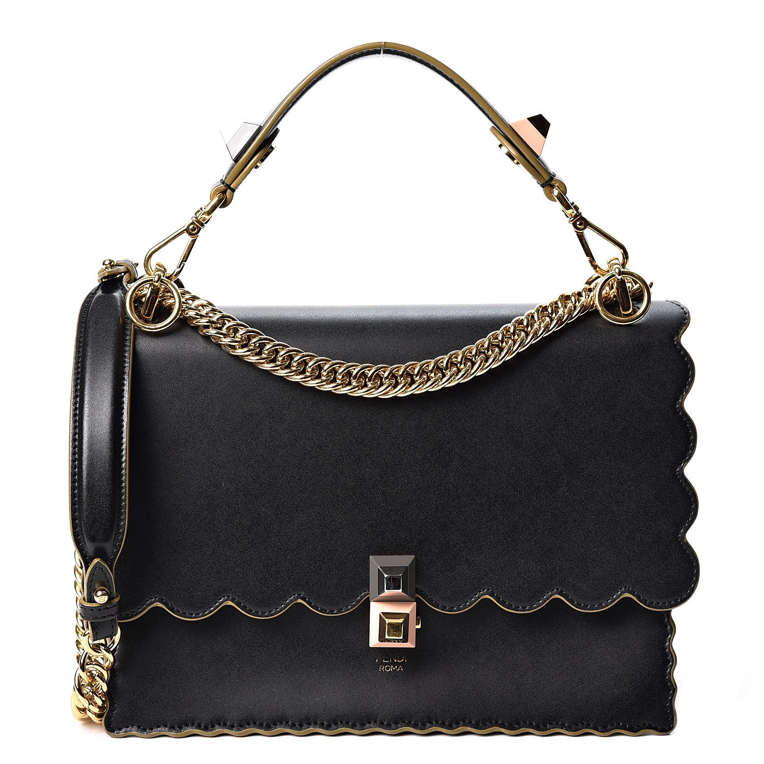 Fendi Vitello Liberty Scalloped Studded Kan I Shoulder Bag Black 1 of 10