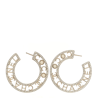 Chanel Crystal Pearl Bow-tiful CC Hoop Earrings Gold 1 of 5
