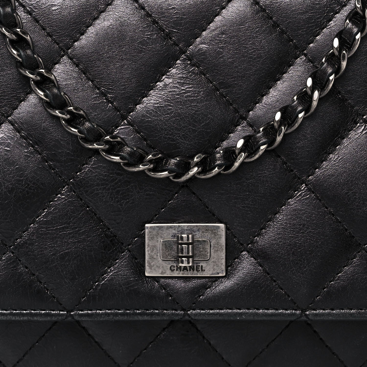 Chanel Metallic Aged Calfskin Quilted Reissue Wallet On Chain WOC Black 7 of 9