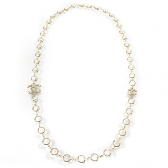 Chanel Crystal Pearl CC Strand Necklace Gold 1 of 6