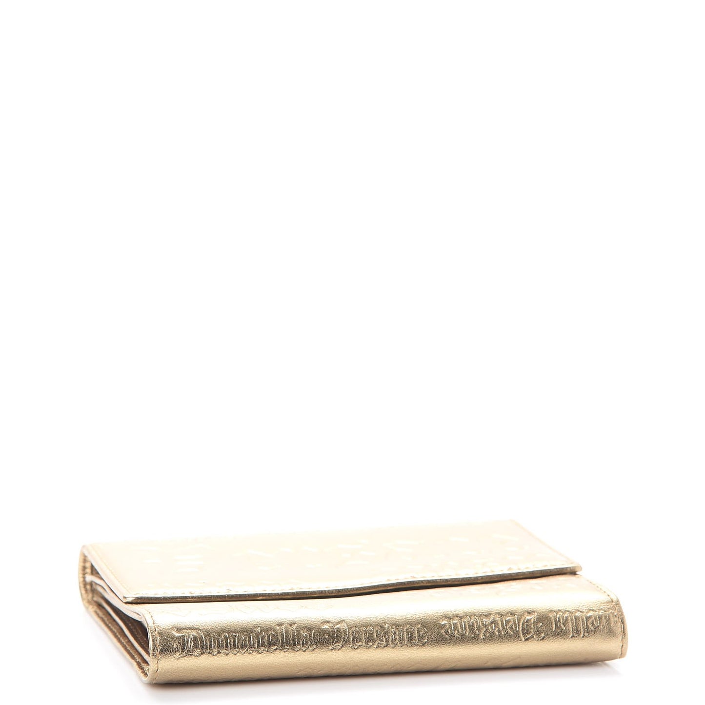 Metallic Lambskin Logo Tri-Fold Flap Wallet Gold