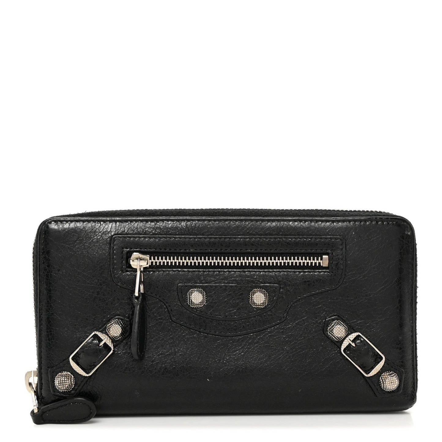 Agneau Giant 12 Silver Hardware Continental Zip Around Wallet Black