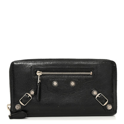 Balenciaga Agneau Giant 12 Silver Hardware Continental Zip Around Wallet Black 1 of 8