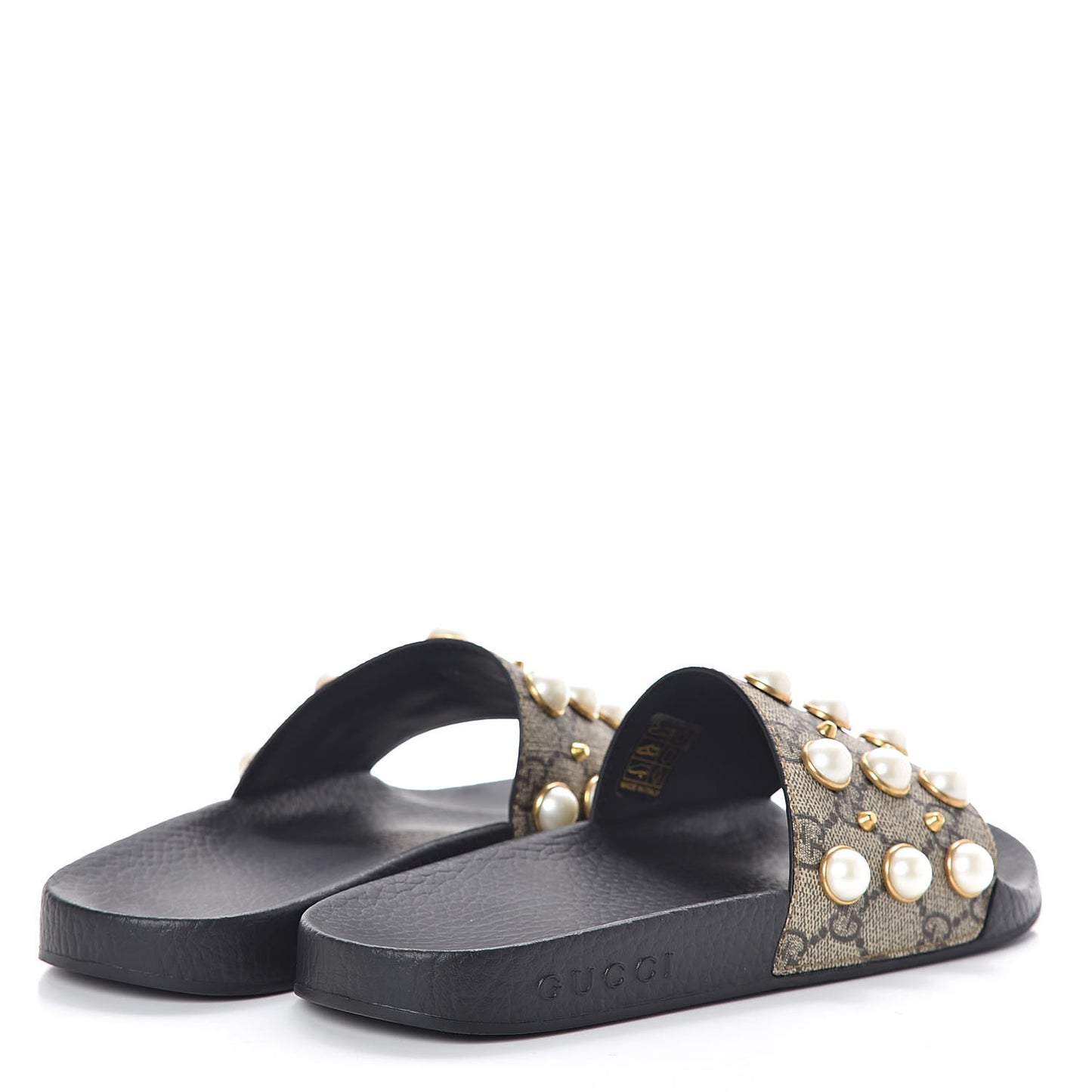 GG Supreme Monogram Pearls Slide Sandals 36 Beige