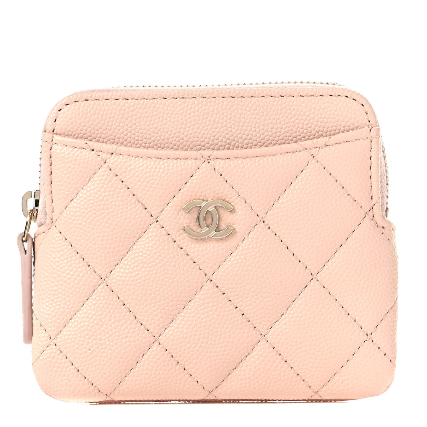 Caviar Quilted Zip Card Holder Wallet Light Beige
