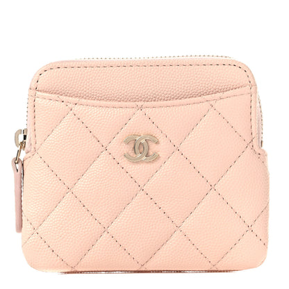 Chanel Caviar Quilted Zip Card Holder Wallet Light Beige 1 of 9