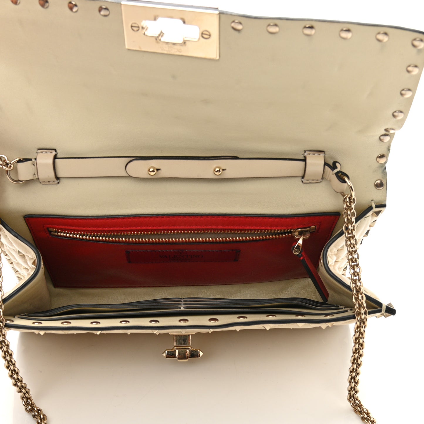 Nappa Rockstud Spike Wallet on Chain Light Ivory