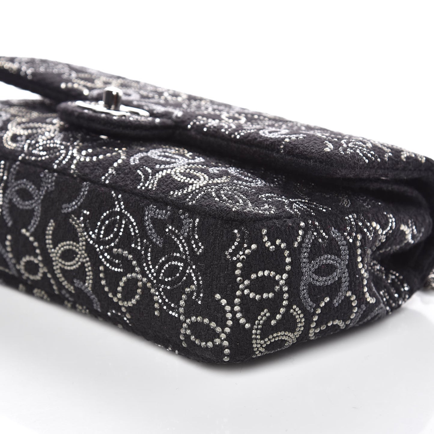 Tweed Strass Medium Pudong Double Flap Black