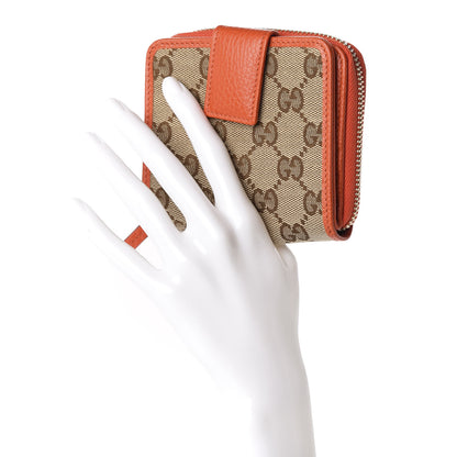 Gucci Monogram Dollar Calfskin Zip Around French Flap Wallet Beige Ebony Sun Orange 2 of 8