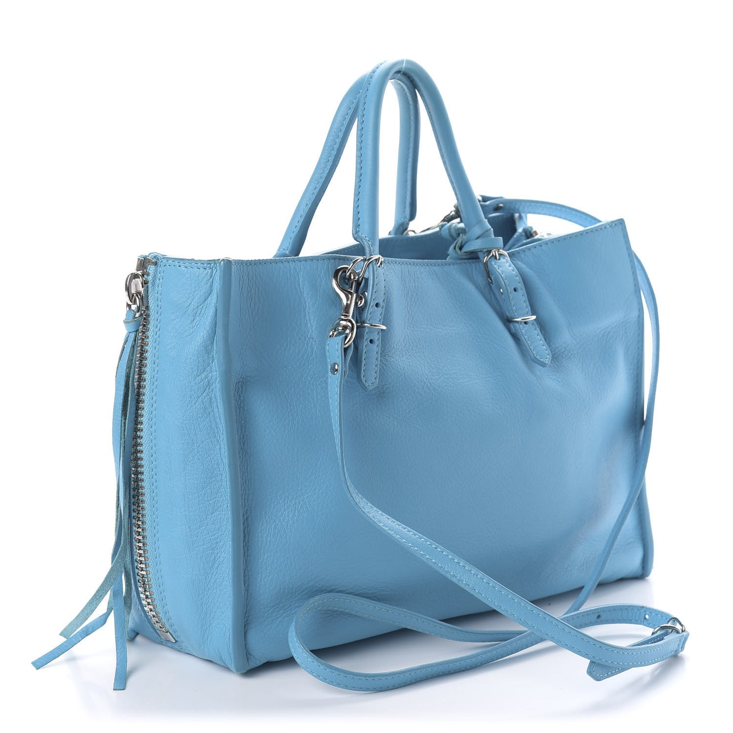Supple Calfskin Papier A6 Zip Around Tote Bleu Caraibes