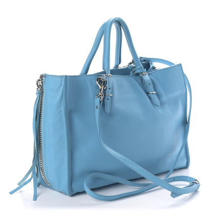 Balenciaga Supple Calfskin Papier A6 Zip Around Tote Bleu Caraibes 3 of 11