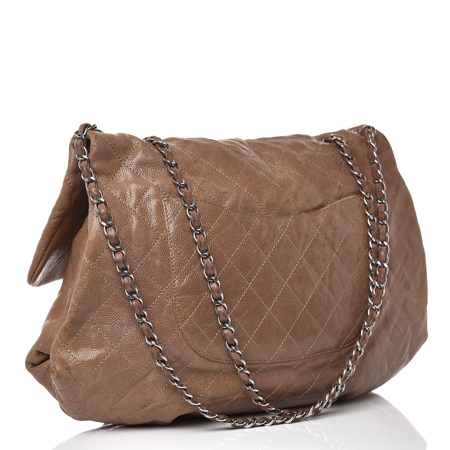 Grained Calfskin Quilted Maxi Elastic Flap Taupe