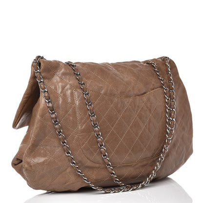 Chanel Grained Calfskin Quilted Maxi Elastic Flap Taupe 3 of 14