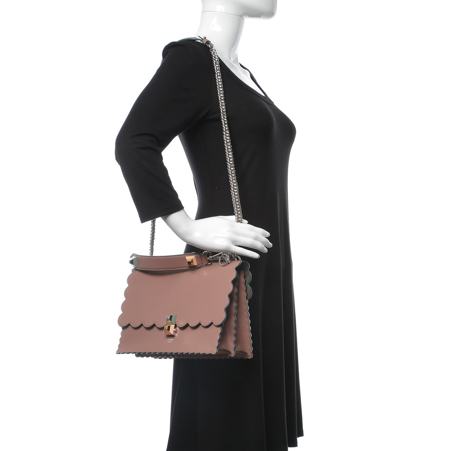Fendi Vitello Liberty Scalloped Studded Kan I Shoulder Bag English Rose 2 of 8