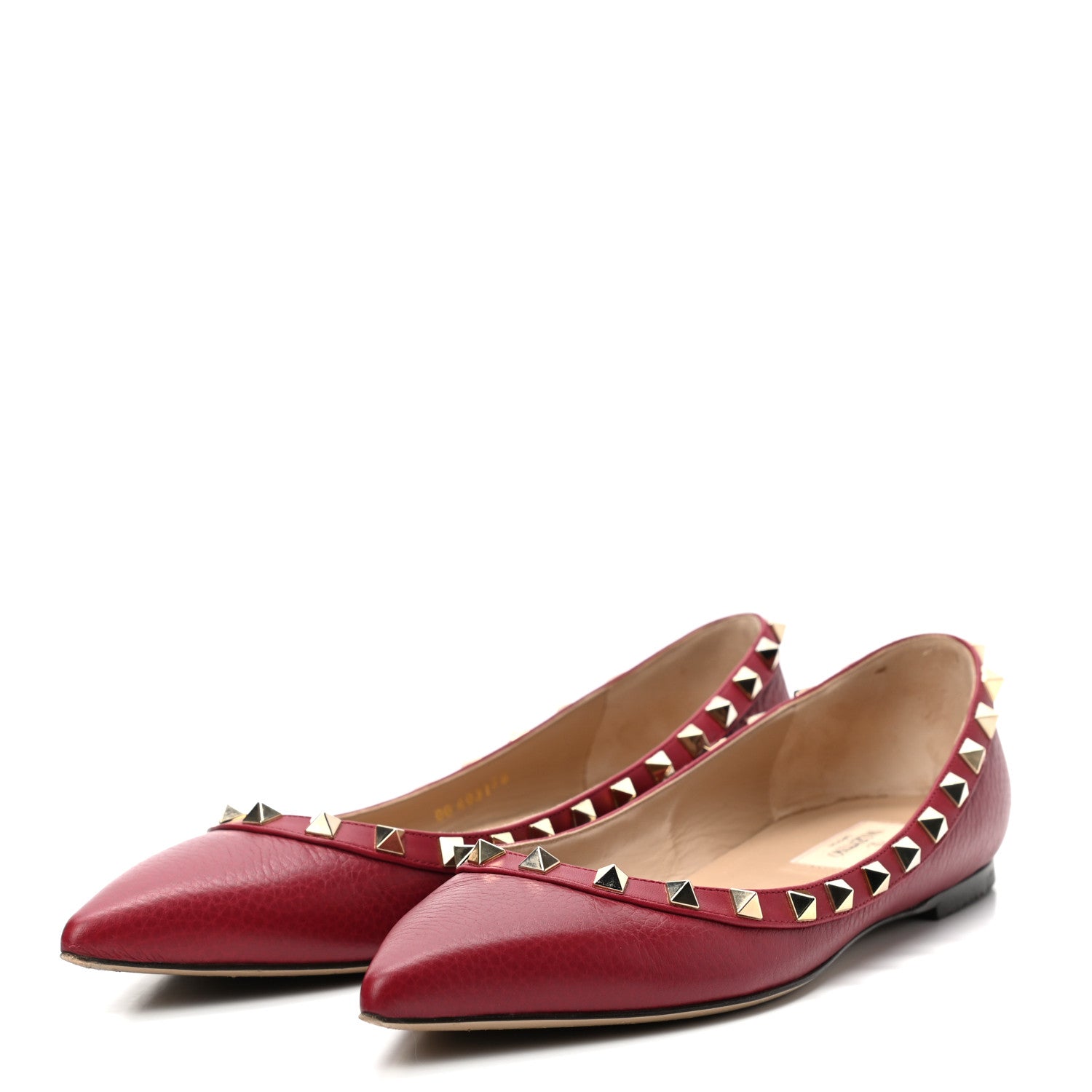 Valentino Garavani Pebbled Calfskin Rockstud Ballerina Flats 38 Scarlet 3 of 10