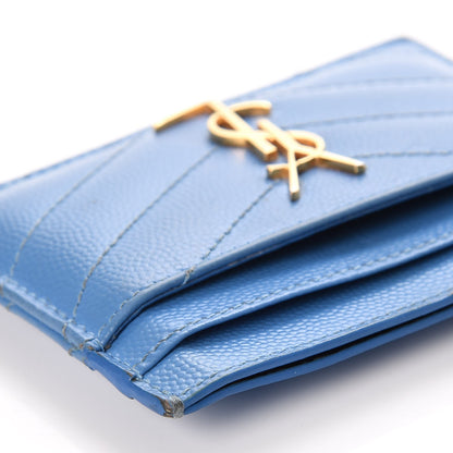 Saint Laurent Grain De Poudre Matelasse Monogram Credit Card Case Blue Clair 10 of 13