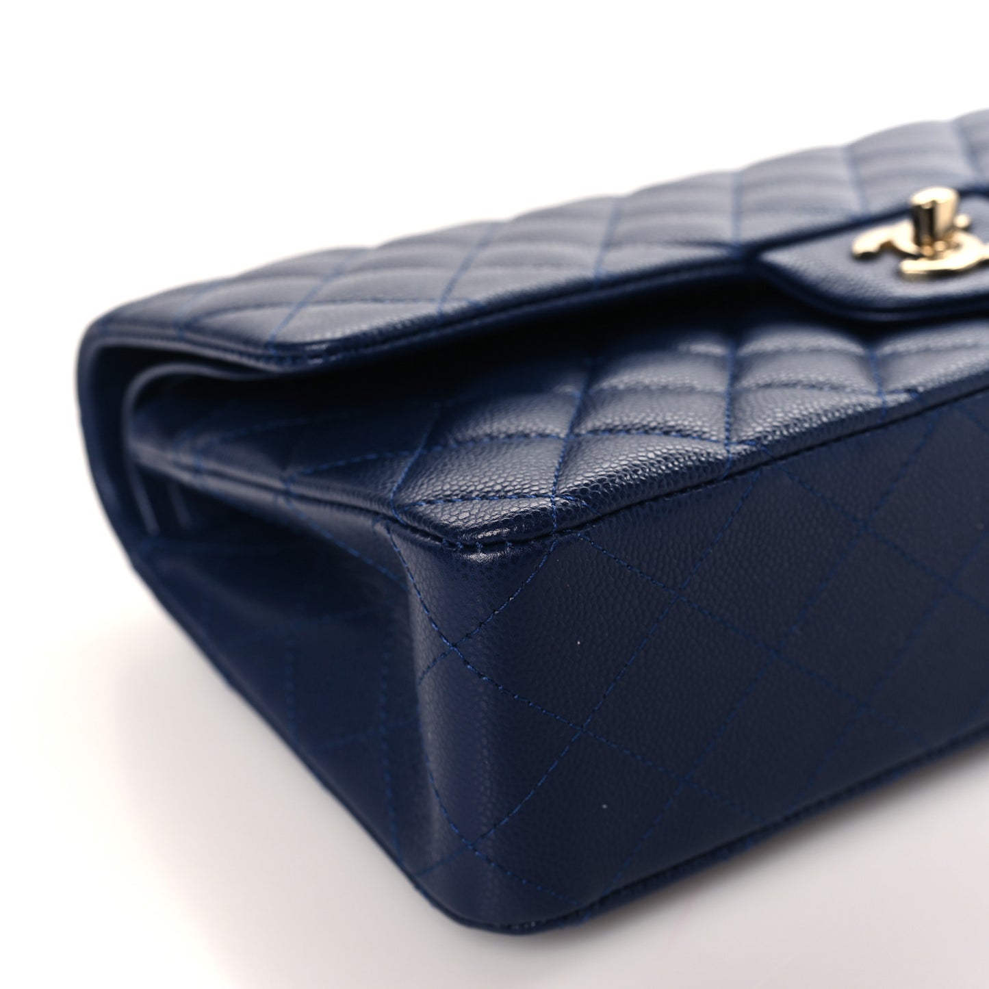 Caviar Quilted Medium Double Flap Navy