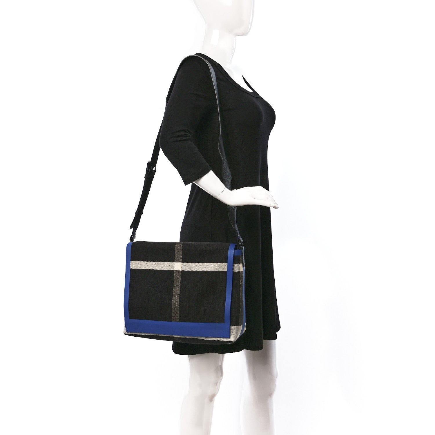 Burberry House Check Canvas Medium Burleigh Crossbody Bag Blue Black 2 of 10