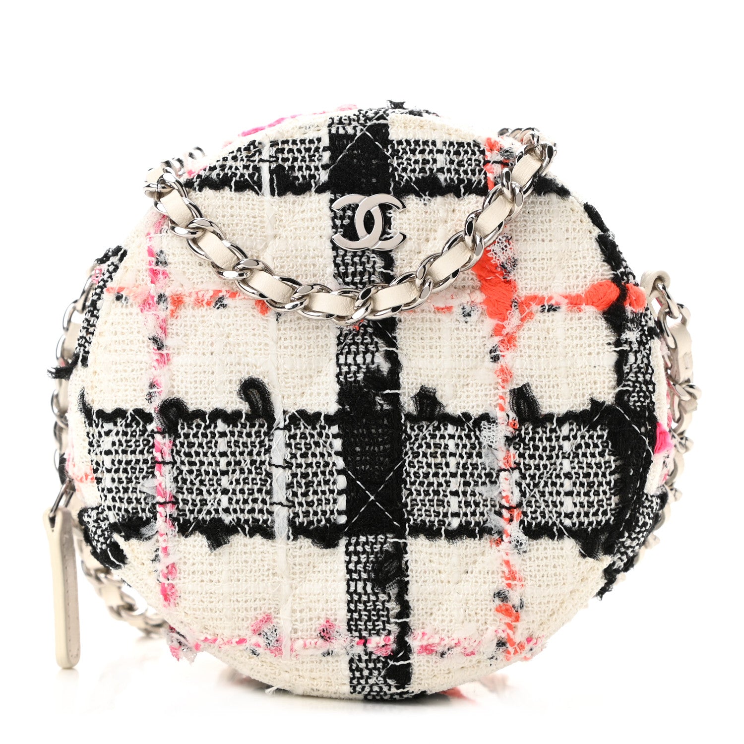 Chanel Tweed Quilted Round Clutch With Chain Black White Multicolor 1 of 10