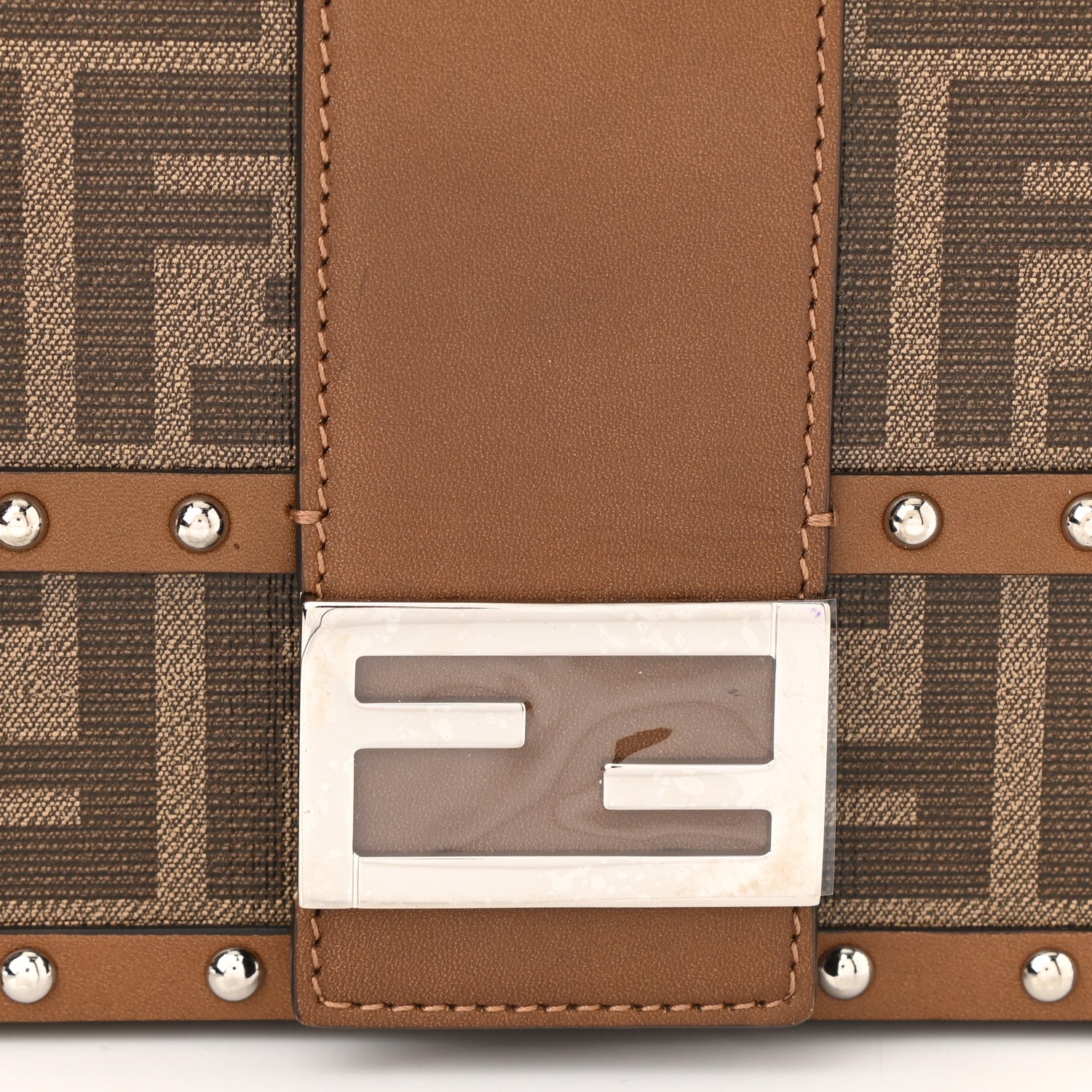 Fendi Shiny Glazed Fabric Vachetta FF 1974 Mini Baguette Trunk Mogano Panna Cuoio 8 of 10