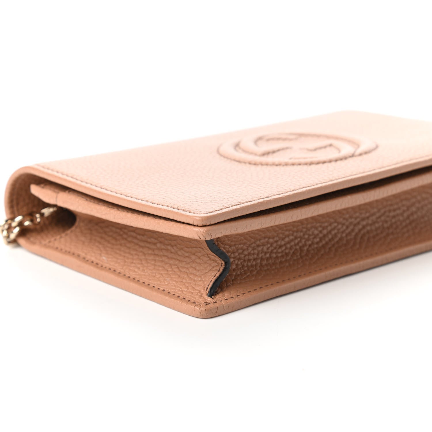 Gucci Pebbled Calfskin Soho Wallet on Chain Camelia 6 of 10