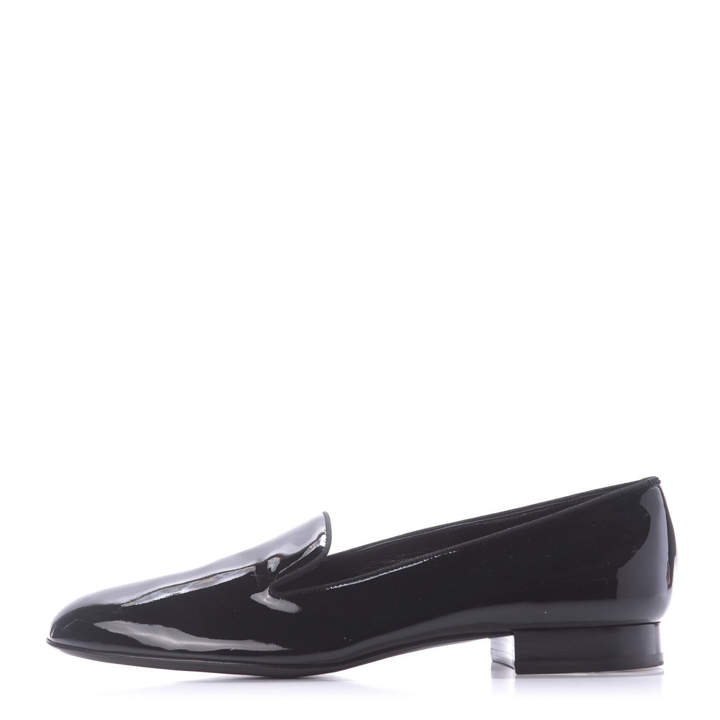 Patent Calfskin Smoking Slipper Flat Loafers 37 Black