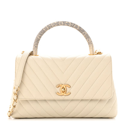 Chanel Caviar Lizard Chevron Quilted Small Coco Handle Flap Ivory 1 of 12
