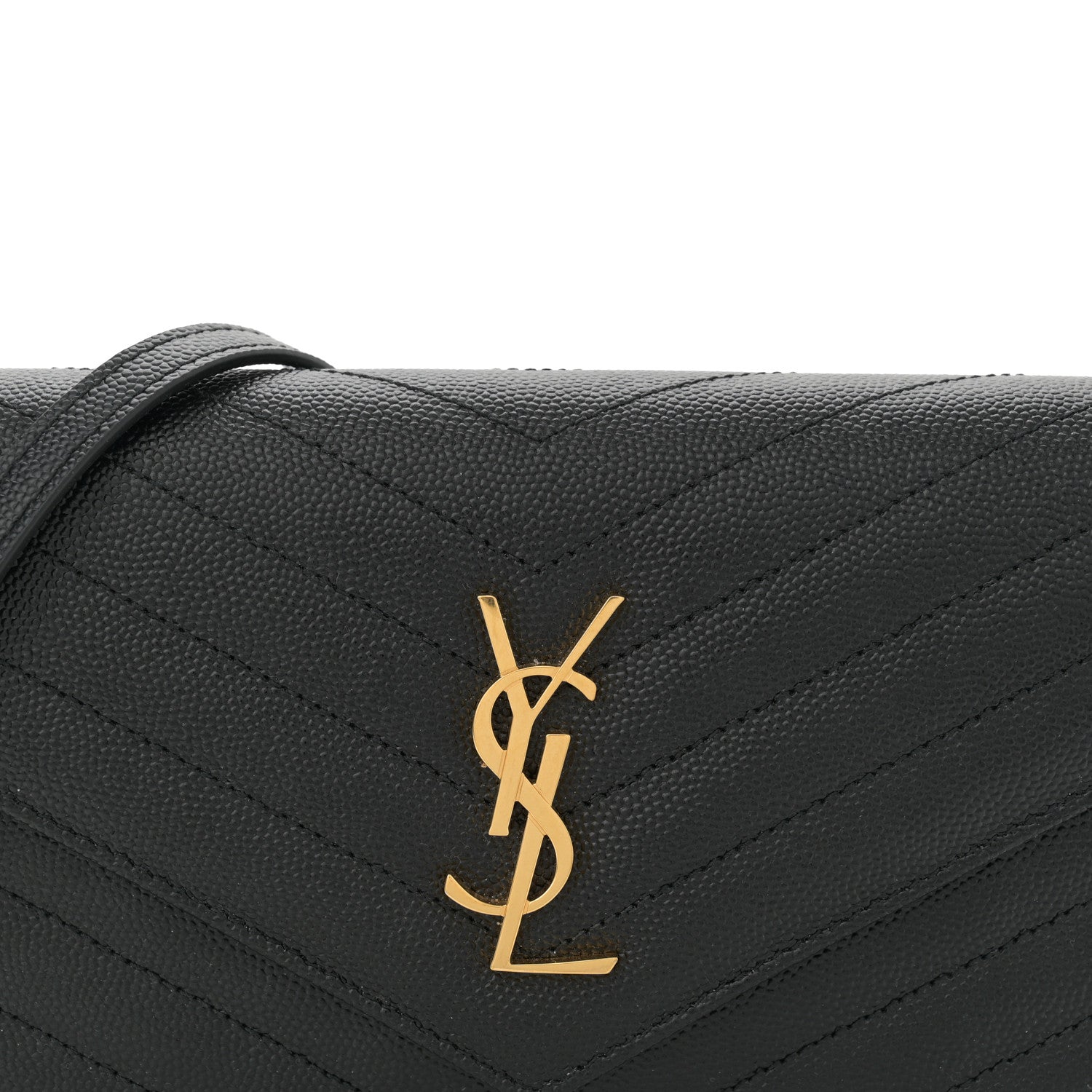 Saint Laurent Grain De Poudre Matelasse Chevron Monogram Envelope Chain Wallet Black 8 of 10