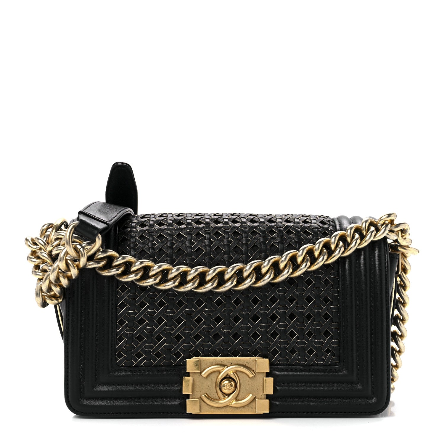 Chanel Sheepskin Braided Small Boy Reverso Flap Black 1 of 10