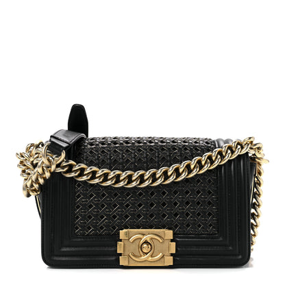 Chanel Sheepskin Braided Small Boy Reverso Flap Black 1 of 10