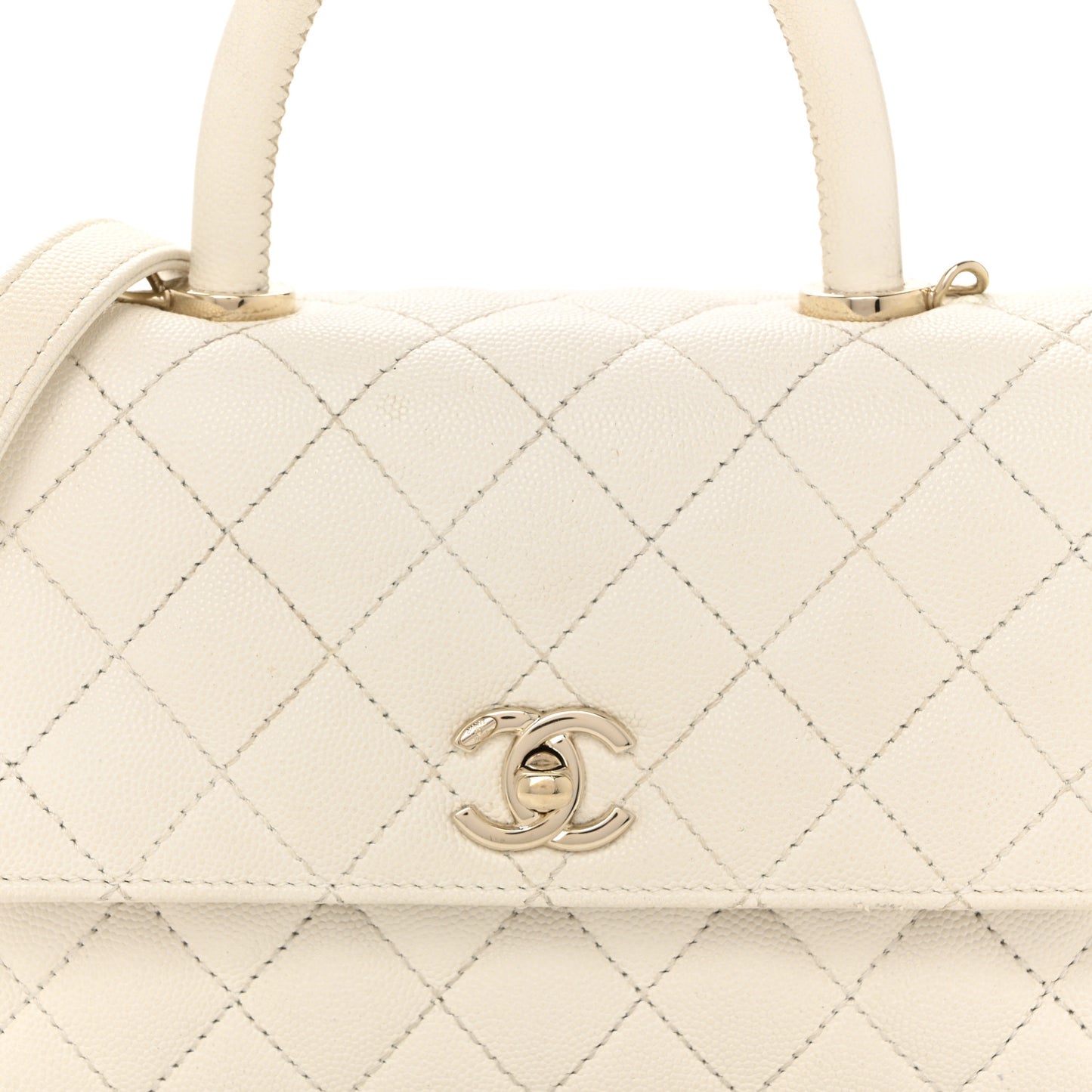 Caviar Quilted Mini Coco Handle Flap White