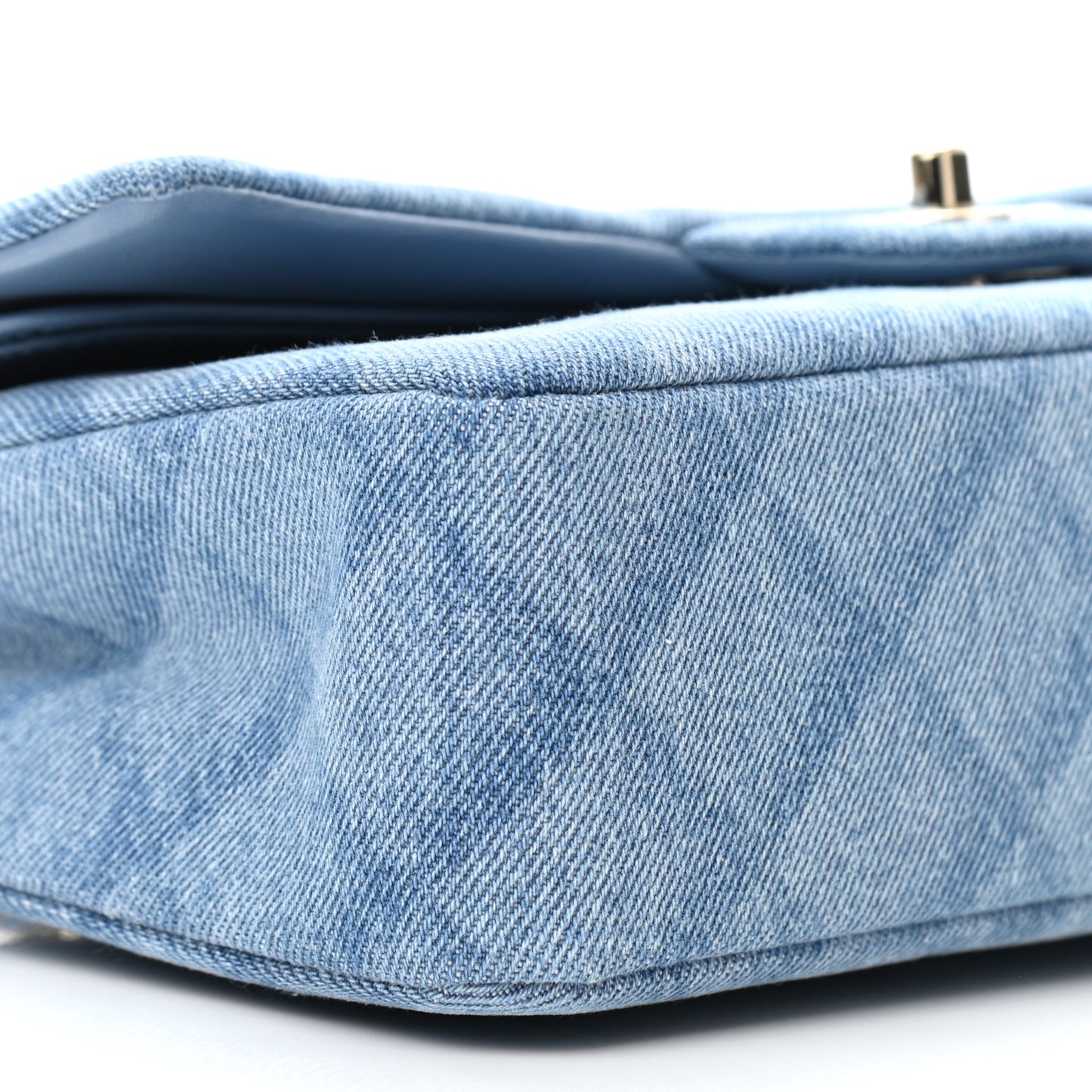 Printed Denim Quilted Medium Double Flap Light Blue
