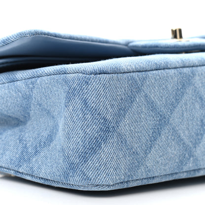 Chanel Printed Denim Quilted Medium Double Flap Light Blue 9 of 11