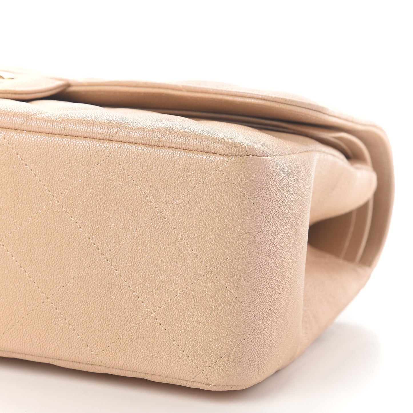Iridescent Caviar Quilted Jumbo Double Flap Beige